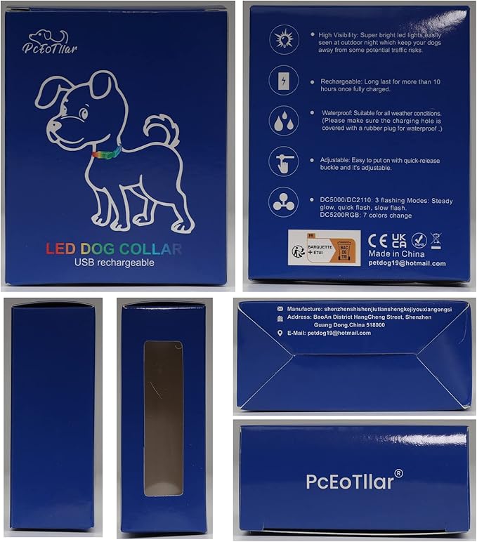 PcEoTllar Light up Dog Collar Lights for Night Walking - LED Dog Collar Light Rechargeable Color Changing, Glow in The Dark Dog Collars Waterproof Glowing Dog Collars for Large Small Medium Dogs-Mewly Pet