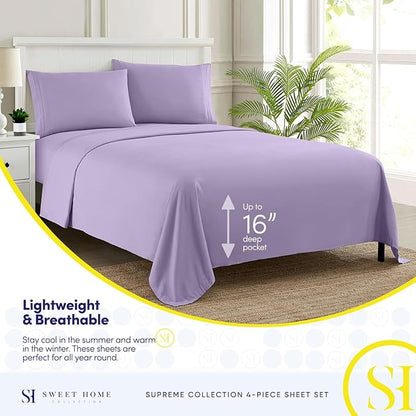California King Sheet Sets - Breathable Luxury Sheets with Full Elastic & Secure Corner Straps Built In - 1800 Supreme Collection Deep Pocket Bedding Set, Sheet Set, California King, Lavender