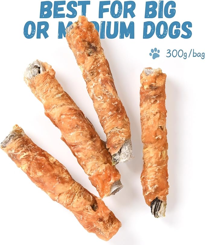 Dog Treats Chicken Wrapped Cod Fish Skin Sticks, Healthy High Protein Omega3 Cod Twist Dog Chews Real Chicken Wrap Teeth Cleaning for Large Medium Small Breeds, 10.6 oz-Mewly Pet