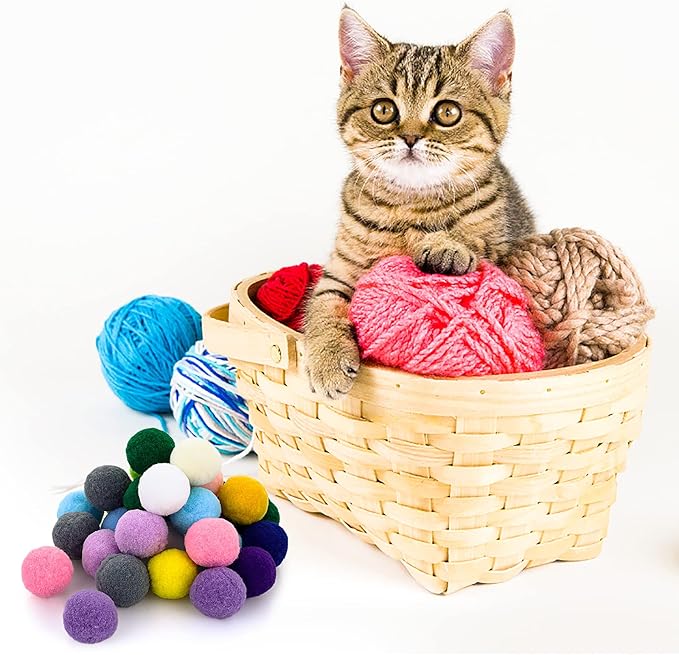 Molain Large Cat Toy Balls, Soft Cat Balls 1Inch Kitten Pom poms Ball Cat Play Toy (50 Pcs)-Mewly Pet