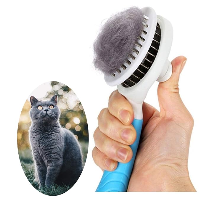 Cat Self Cleaning Slicker Brush, Pets Skin Friendly Grooming Brushes for Shedding Dogs Cats Hair Easy to Remove Loose Undercoat with Long or Short Hairs Pet Massage Tool for All Hair Type- UPGRADED-Mewly Pet
