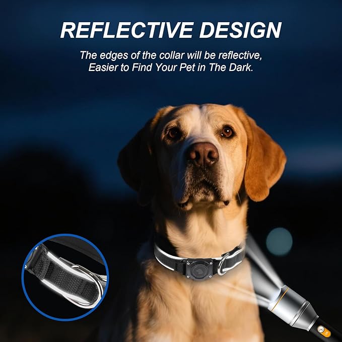 Waterproof Airtag Dog Collar - Nylon Collar with Durable Airtag Holder, Reflective&Anti-Lost with Safety Metal Buckle, Soft Padded Adjustable for Small Medium Large Dogs Black S-Mewly Pet