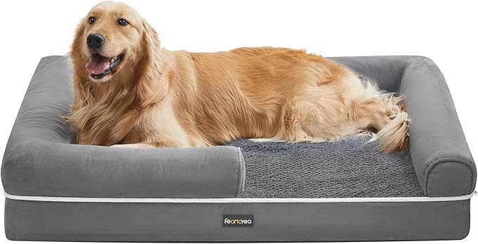 Feandrea Orthopedic Dog Bed, Large Dog Bed Waterproof, Removable Washable Cover Sofa with Non-Slip Bottom, Raised Edges, 36 x 28 x 8 Inches, Light Gray UPGW067G02-Mewly Pet