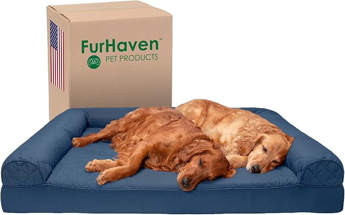 Furhaven Orthopedic Dog Bed for Large Dogs w/ Removable Bolsters & Washable Cover, For Dogs Up to 125 lbs - Quilted Sofa - Navy (Blue), Jumbo Plus/XXL-Mewly Pet