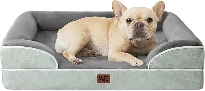 EHEYCIGA Orthopedic Dog Bed for Medium Dogs, Waterproof Memory Foam Medium Dog Beds with Sides, Non-Slip Bottom and Egg-Crate Foam Pet Couch Bed with Washable Removable Cover, Greyish Green-Mewly Pet