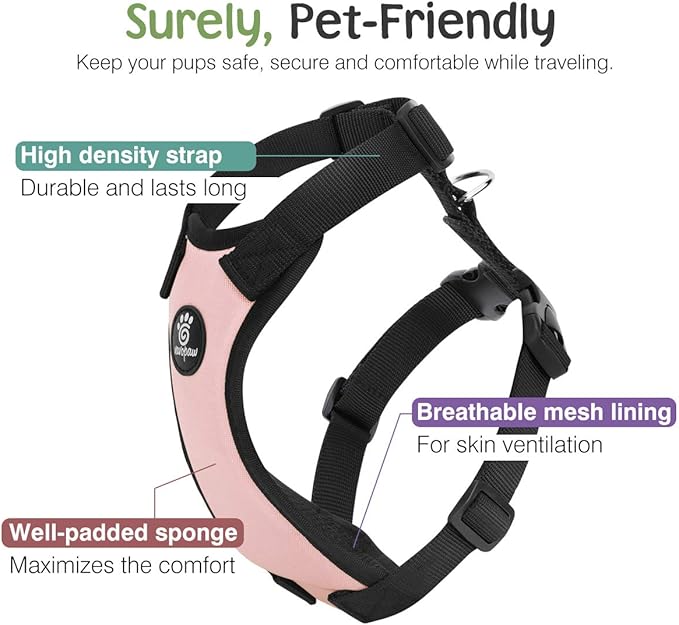 Dog Seat Belt, Safety Vest Dog Car Harness with Adjustable Buckle Dog Seat Belt for Vehicle Nylon Pet Safety Seat Belts Heavy Duty(XL, Pink)-Mewly Pet