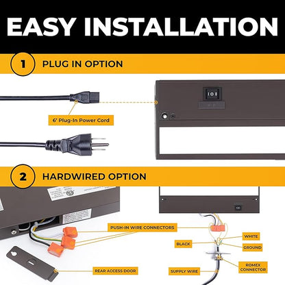 LED Under Cabinet Lighting Hardwired - 3CCT 12 Inch Bronze Finish - Undercabinet Lights for Kitchen - Linkable Undercounter Dimmable Plug in Light or Hard Wired - Under Counter Fixture Direct Wire
