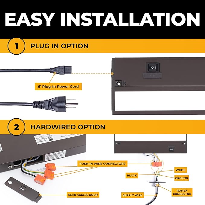LED Under Cabinet Lighting Hardwired - 3CCT 32 Inch Bronze Finish - Undercabinet Lights for Kitchen - Linkable Undercounter Dimmable Plug in Light or Hard Wired - Under Counter Fixture Direct Wire