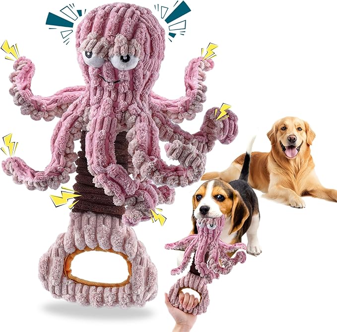 Squeaky Dog Toys, Octopus Dog Toy Interactive Tug of War Puppy Toy to Keep Them Busy(Purple)-Mewly Pet
