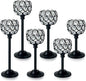 6pcs Crystal Candle Holder Set, 3 Sizes Tealight Candlestick Holders, Elegant Black Candelabra Bulk for Wedding Table Centerpiece, Fireplace, Home & Living Room Decor
