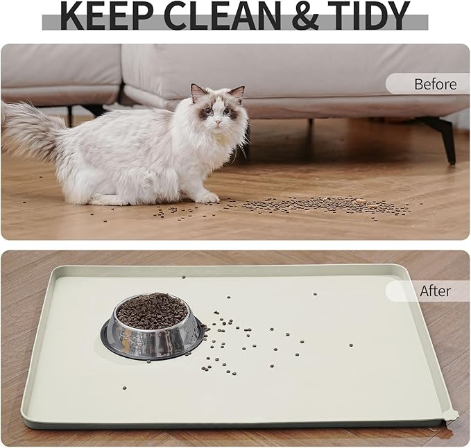 Waterproof Pet Feeding Mat with High Raised Edges, Heavier and Thicker Placemats for Cat Dog Water Bowl with BPA Free, Dogs Cats Food Mats for Messy Drinkers to Prevent Spill and Protect Floors-Mewly Pet