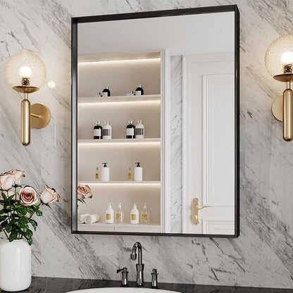 Suidia Bathroom Mirror, 24" x 32" Wall Mirror Metal Framed, Bathroom Vanity Mirror for Living Room Bedroom Bathroom Entryway, Black, Rect Corner Style