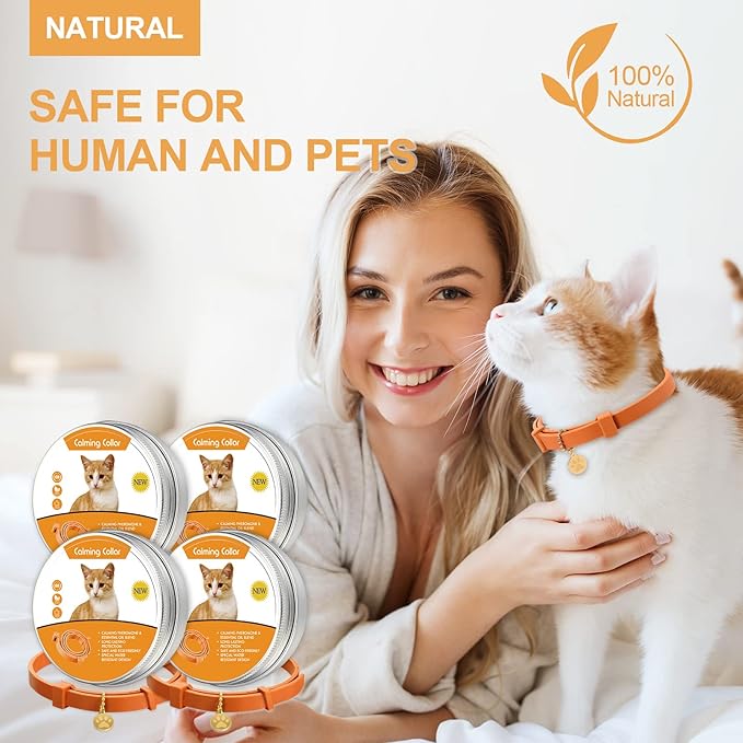 4 Pcs Cat Calming Collar Adjustable Lavender Scent Relaxing Cat Collar with 2 Pendant for Puppies Reduce Stress Aggression Anxious, up to 15 Inches(Orange)-Mewly Pet