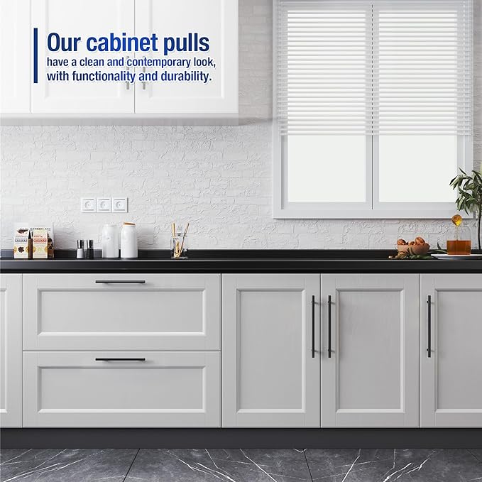 JOY DECOR 3 Pack Cabinet Handles, Black Cabinet Pulls, 3-3/4 in Hole Center Kitchen Hardware, Stainless Steel T Bar Handles for Dresser Drawers