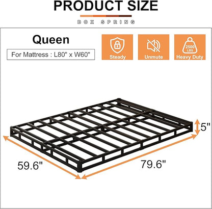 EMODA 5 Inch Box Spring Queen Size Bed Base, Heavy Duty Metal Queen Mattress Foundation with Fabric Cover, Easy Assembly