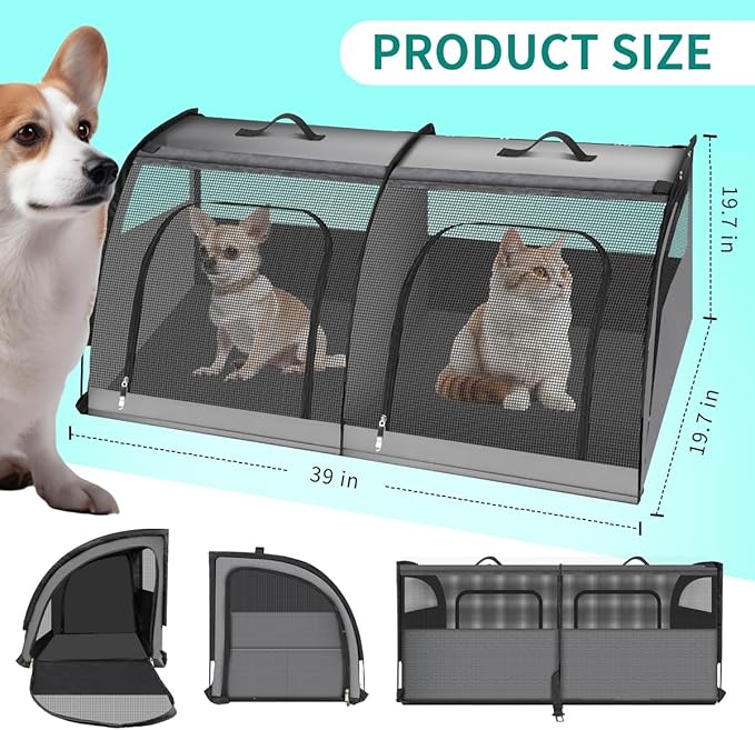 Double Cat Car Travel Carrier, Twin Compartment Show House Cat Cage/Condo，Portable Pet Crate for 2 Cats Travel Double Dog Crate Set for Long Distance Travel-Mewly Pet