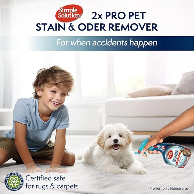 Simple Solution Stain & Odor Eliminator for Pets, Carpet Deodorizer, Enzyme Pet Odor Eliminator for Home, Stain Remover for Cat & Dog Pee, Urine Destroyer, Carpet Cleaner Spray, 32 oz-Mewly Pet