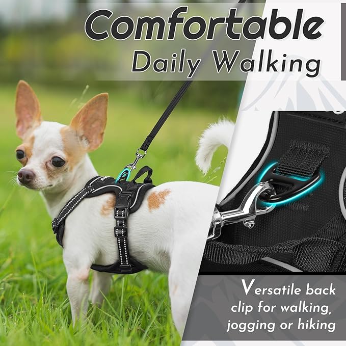 Eagloo Small Dog Harness No Pull, Service Vest with Reflective Strips and Control Handle, Adjustable and Comfortable for Easy Walking, No Choke Pet Harness with 2 Metal Rings, Black, XS-Mewly Pet