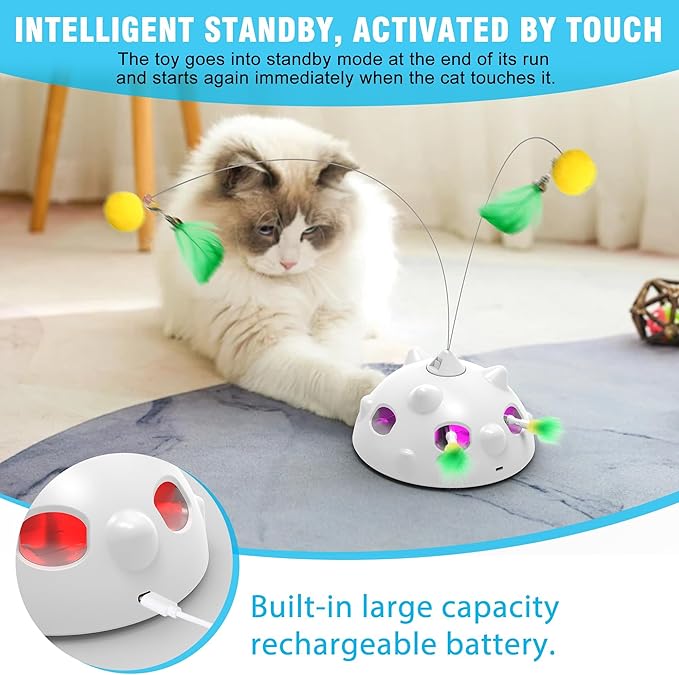 Cat Toys for Indoor Cats - Rechargeable Silent Interactive Automatic Cat Toy | Electric Feather Cat Bird Toy | Electric Cat Teaser Wand | Flapping Butterfly Bird Cat Toy | Toys for Adult Cats-Mewly Pet
