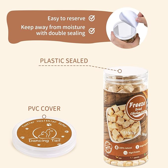 Freeze Dried Raw Cat and Dog Treats, Healthy Limited Ingredient Chicken Cube Weight Control Traing Treats for Small Dogs Cats (Chicken)-Mewly Pet