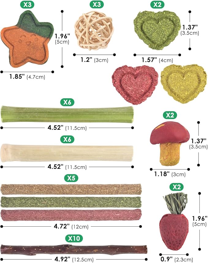 ERKOON 53 Bunny Chew Toys for Rabbits Teeth, Natural Rabbit Toys Apple Wood Sticks, Carrot, Timothy Grass for Small Pets, Hamster, Chinchilla, Guinea Pig Dental Care and Treat Teething(53)-Mewly Pet