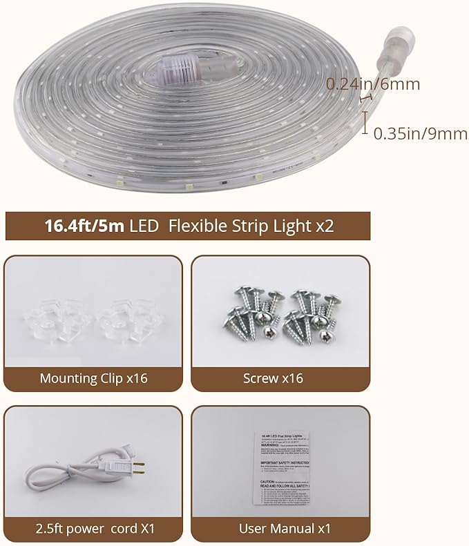 LED Rope Lights, 33Feet Red Flat Flexible Strip Light, Plug in Novelty Lighting, Connectable and Waterproof for Home Christmas Holiday Garden Patio Party Decoration