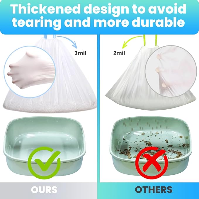 120 Pack Jumbo Cat Litter Bags-3MIL Extra Thick Leakproof Litter Box Liners, 37"x18" Heavy Duty Drawstring Cat Litter Liners for Automatic Litter Box, Odor Control Disposable Kitty Litter Bags 12 Roll-Mewly Pet