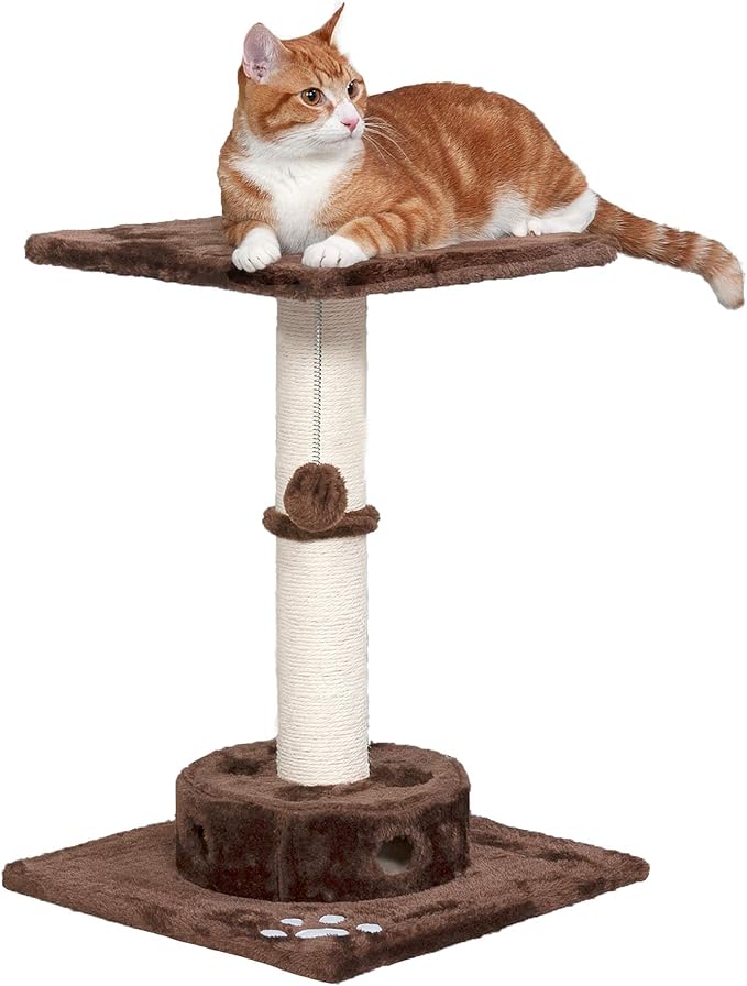 Furhaven 22.5" Tall Cat Tree for Indoor Cats, Ft. Sisal Scratching Post, Plush Ball Toy, & Busy Box Toy - Tiger Tough Scratching Post Interactive Playground - Brown, One Size-Mewly Pet