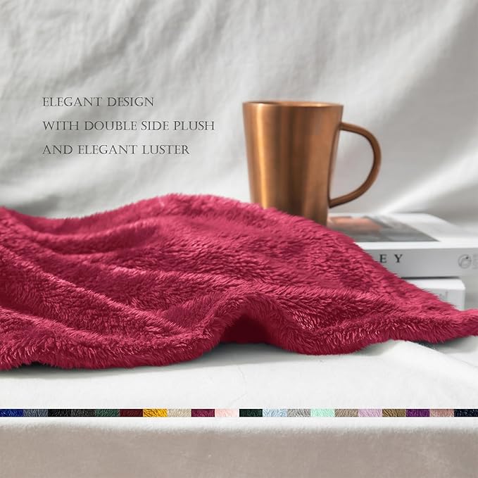 Exclusivo Mezcla Plush Fuzzy Fleece Bed Blanket King Size, Super Soft, Fluffy and Warm Blankets, Suitable for All Seasons (Deep Red, 90x104 Inches)