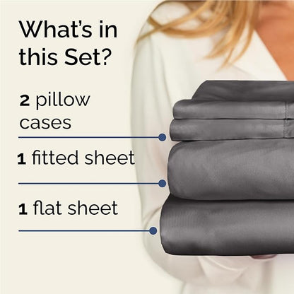 Twin XL 4 Piece Sheet Set - Comfy Breathable & Cooling - Ultra-Soft Hotel Luxury Bedding Set w/ 8-16 Inch Deep Pockets - 1 Flat & 1 Fitted Sheet & 2 Pillowcases - Wrinkle Free & Easy Care - Dark Grey