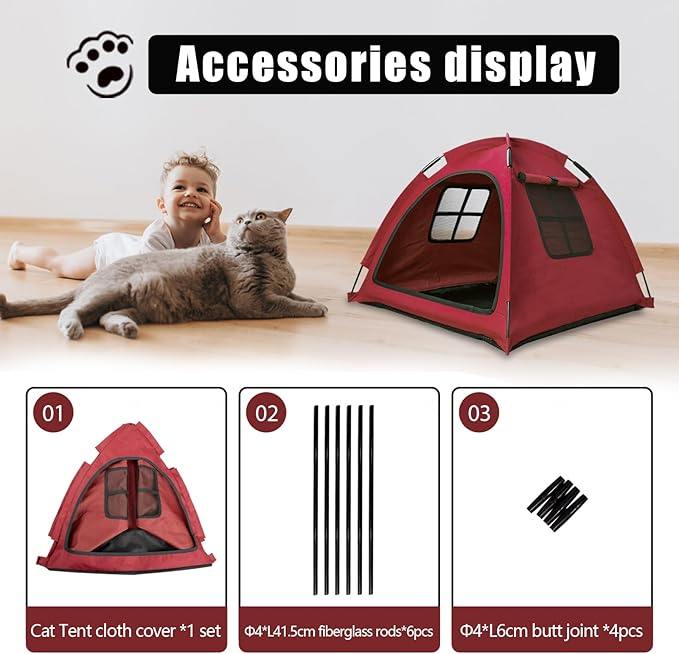 Red Cat Tent House、Cat's Nest, Portable Indoor/Outdoor Pet Tent House for Cats, Puppies and Other Small Animals-Mewly Pet