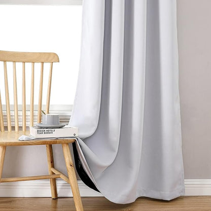 ChrisDowa 100% Blackout Curtains 108 inch Long for Bedroom with Black Liner, 2 Thick Layers Total Blackout Thermal Insulated Grommet Window Curtains 2 Panels Set (Greyish White, 52 x 108 Inch)