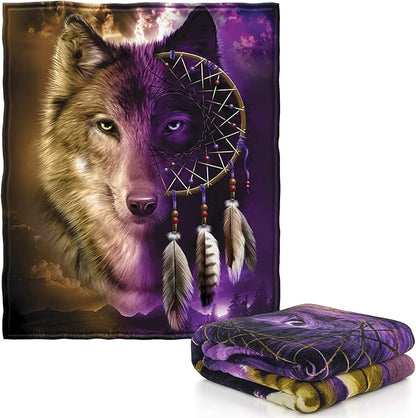 Dawhud Direct Wolf Dreamcatcher Fleece Blanket - 50x60 Inches Soft Plush Throw for Kids and Adults - Cozy Wolves Blanket for Bed, Couch, or Outdoor Use - Machine Washable, Warm Wolf-Themed Decor