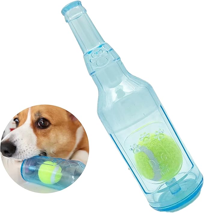 Dog Squeaky Chew Toy,Floating TPR Water Bottle Toys-Small Medium Large Breeds - Training Fetch -Indoor Outdoor Pool Beach Blue M-Mewly Pet