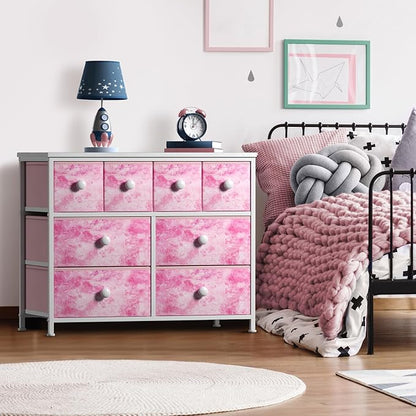 Sorbus Fabric Dresser for Kids Bedroom - Chest of 8 Drawers, Storage Tower, Clothing Organizer, for Closet, for Playroom, for Nursery, Steel Frame, Fabric Bins - Knob Handle (Tie-dye Pink)