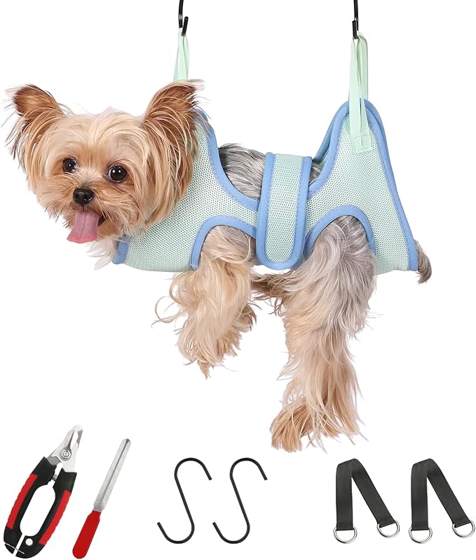 Guzekier Pet Dog Grooming Hammock Harness for Cats & Dogs, Dog Sling for Grooming, Dog Hammock Restraint Bag with Nail Clippers/Trimmer, Nail File, Pet Comb,Ear/Eye Care-Mewly Pet