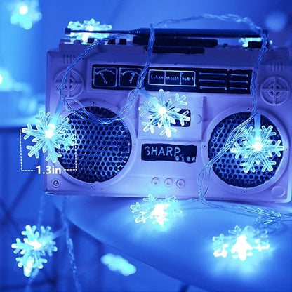 CESOF Christmas Lights, 20 Ft 40 LED Blue Snowflake String Lights Battery Operated Fairy Lights Hanging Lights for Bedroom Patio Room Party Home Xmas Decor Indoor Outdoor Christmas Tree Decoration