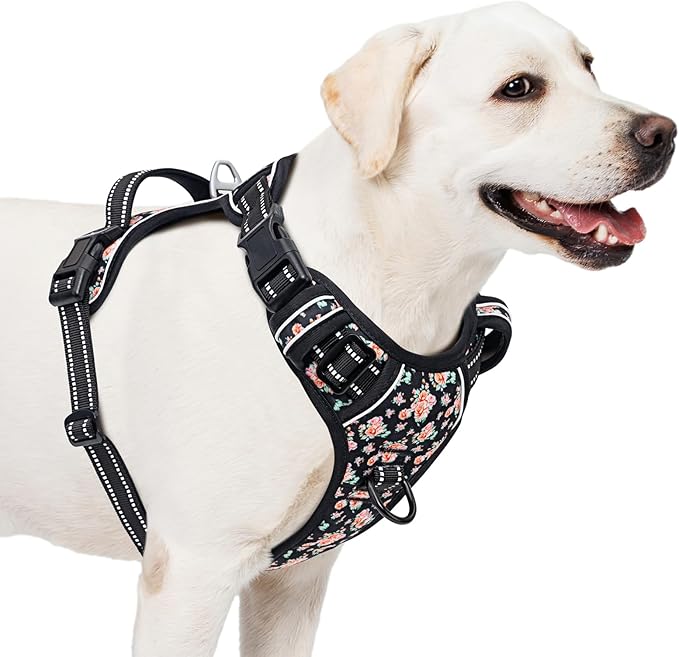 Timos No Pull Dog Harness,NO Need Go Over Dogs Head 3 Snap Buckles Reflective Oxford No Choke Harness with Front&Back 2 Metal Leash Clips Soft Padded for Small Medium Large Dogs,X-Large (Pack of 1)-Mewly Pet