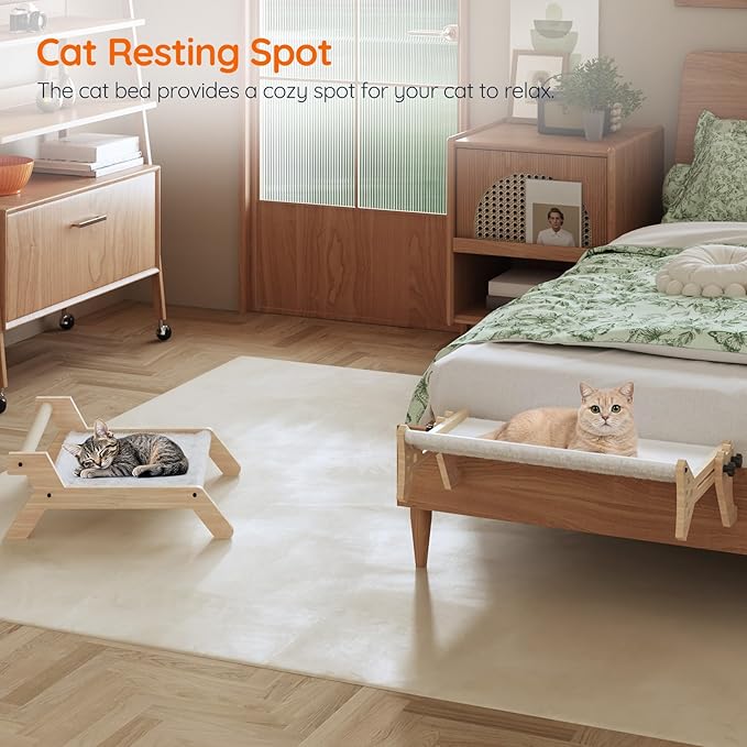 HOOBRO Cat Window Perch, Set of 2, Cat Window Hammock with Support Legs, Cat Hammocks for Indoor Use, Cat Beds with Soft Plush for Window and Floor, Natural NL44CS03-Mewly Pet