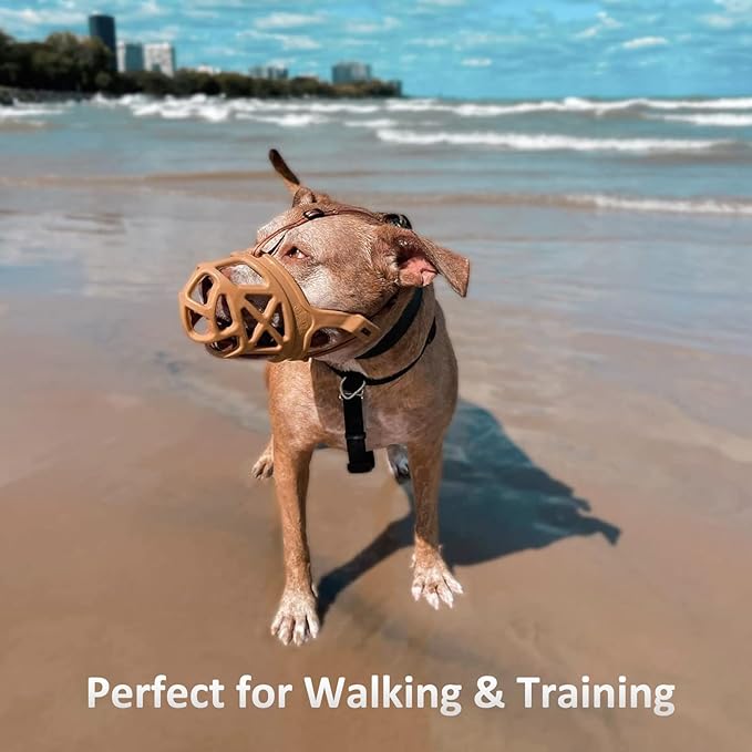 BARKLESS Dog Muzzle, Basket Muzzle for Biting, Chewing and Scavenging, Humane Cage Mouth Cover, Perfect for Grooming and Training Small Aggressive Reactive Dogs (S, Brown)-Mewly Pet