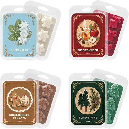 Winter Scented Wax Melts,Christmas Soy Wax Melts for Wax Warmer,Strong Mix Fragrance,Forest Pine,Spiced Cider,Gingerbread Cupcake,Snowflake Peppermint Candle Melts Decor Gift,2.1oz(8 Pack)