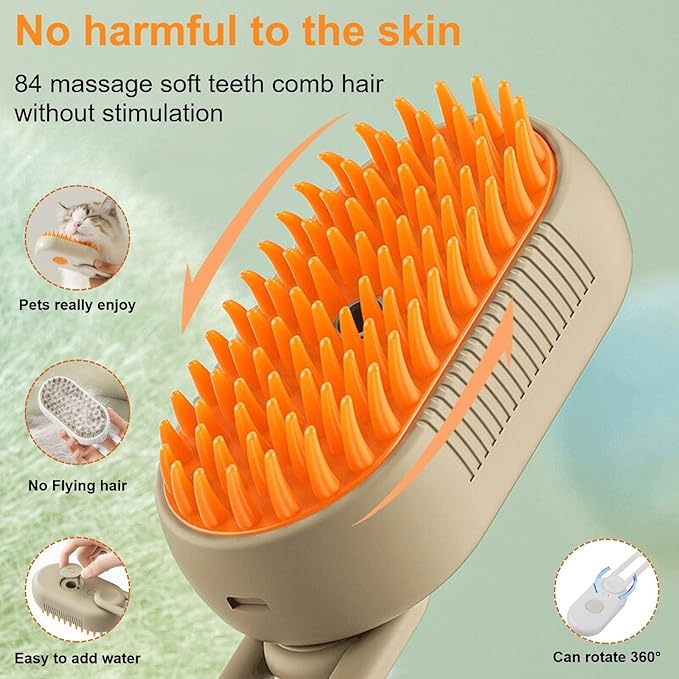 Cat Water Brush for Shedding,Water Comb for Dogs, Water Heat Grooming,3 in 1 Pet Comb For Dog Massaging,Hair Self Cleaning and Removal, Pet Hair Brush Steam For Indoor Cats and Dogs-Mewly Pet