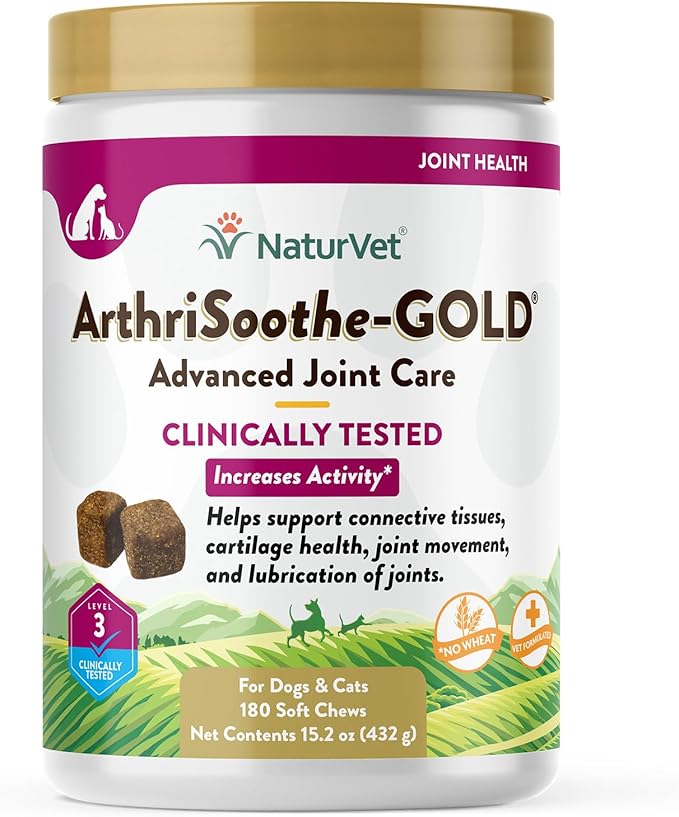 NaturVet ArthriSoothe-Gold Level 3 Advanced Joint Care for Dogs – Soft Chew Dog Supplement with Glucosamine, MSM, Chondroitin & Hyaluronic Acid – Wheat-Free Pet Supplements – 180 Ct.-Mewly Pet