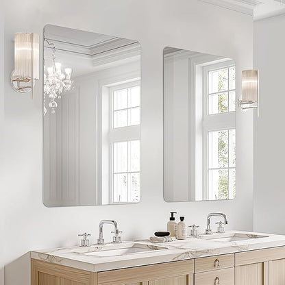 USHOWER 2-Pack Frameless Bathroom Mirror 20X30 Inch, Rectangle Wall Vanity Mirror for Over Sink, Bathroom, Bedroom, Entryway, Polished Edge, Tempered Glass