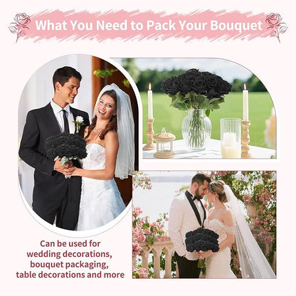 102 PCS Fake Roses Artificial Flowers Bulk, Black Roses Bridal Bouquet Silk Faux Rose with Stems for Wedding Flowers Decoration, Valentine's Day, Bridal Bouquet, Anniversary,Home Decor (102PCS, Black)
