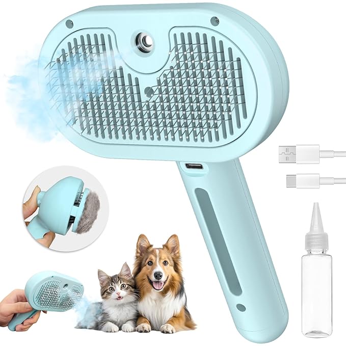 3-in-1 Self-Cleaning Pet Brush for Shedding - Removes Static and Loose Hair from Dogs and Cats (Blue)-Mewly Pet