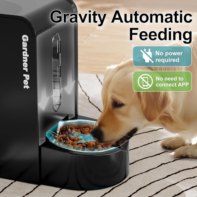 Automatic Gravity Pet Feeder, 1.8 Gallons*2 Dog Feeder and Water Dispenser Set, 2-in-1 Automatic 100% BPA-Free Feeder and Stainless Steel Water Dispenser for Dogs, Cats, Rabbits, Puppies (Black)-Mewly Pet