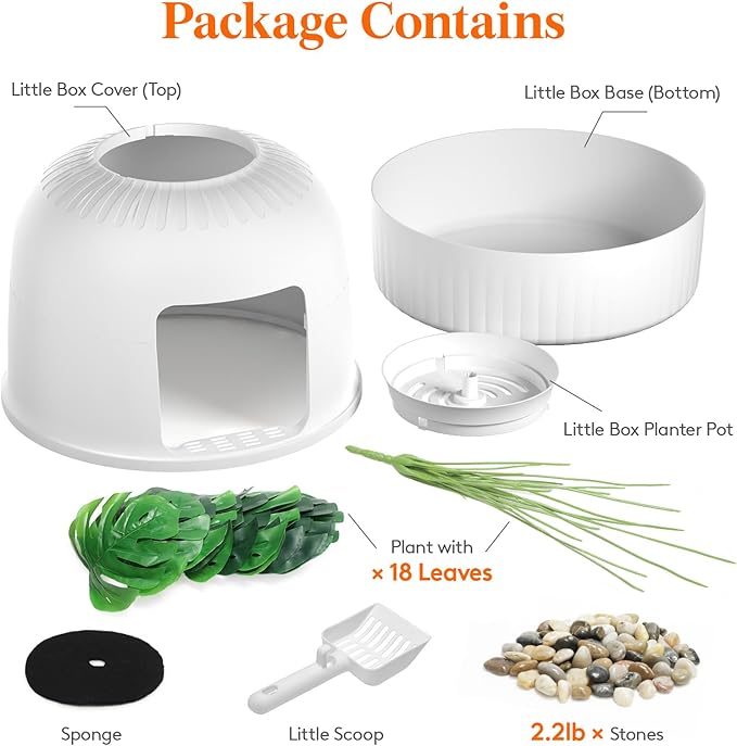Lifewit Litter Box Cat with Faux Plant & Scoop, Hidden Enclosure Litter Tray with Odor Control & Carbon Filter in Living Room, Bedroom, Corner, White-Mewly Pet