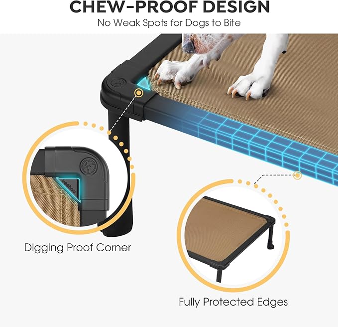 Veehoo Chew Proof Dog Cot, Non Chewable Large Bed, Anti-Scratch Durable Hammock Raised Place for Training Platform, Outdoor Cooling Off Ground, CWC2420ACP-Mewly Pet
