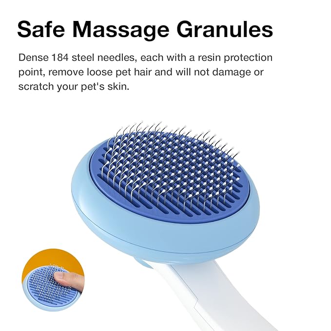 Self-Cleaning Slicker Brush for Pet Grooming: Removes Tangles, Loose Undercoat & Mats from Cats & Dogs (Blue)-Mewly Pet